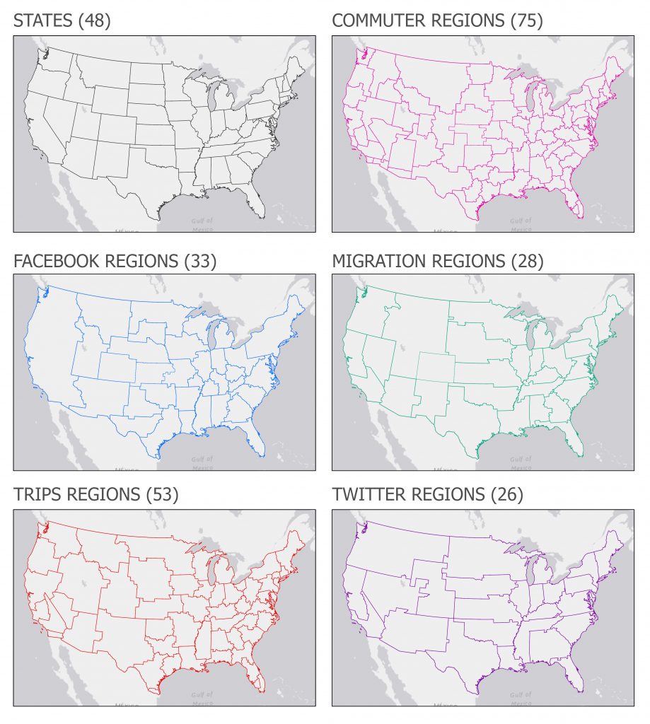 These regions are the result of community-detection methods using the Louvain method for multiple input networks.